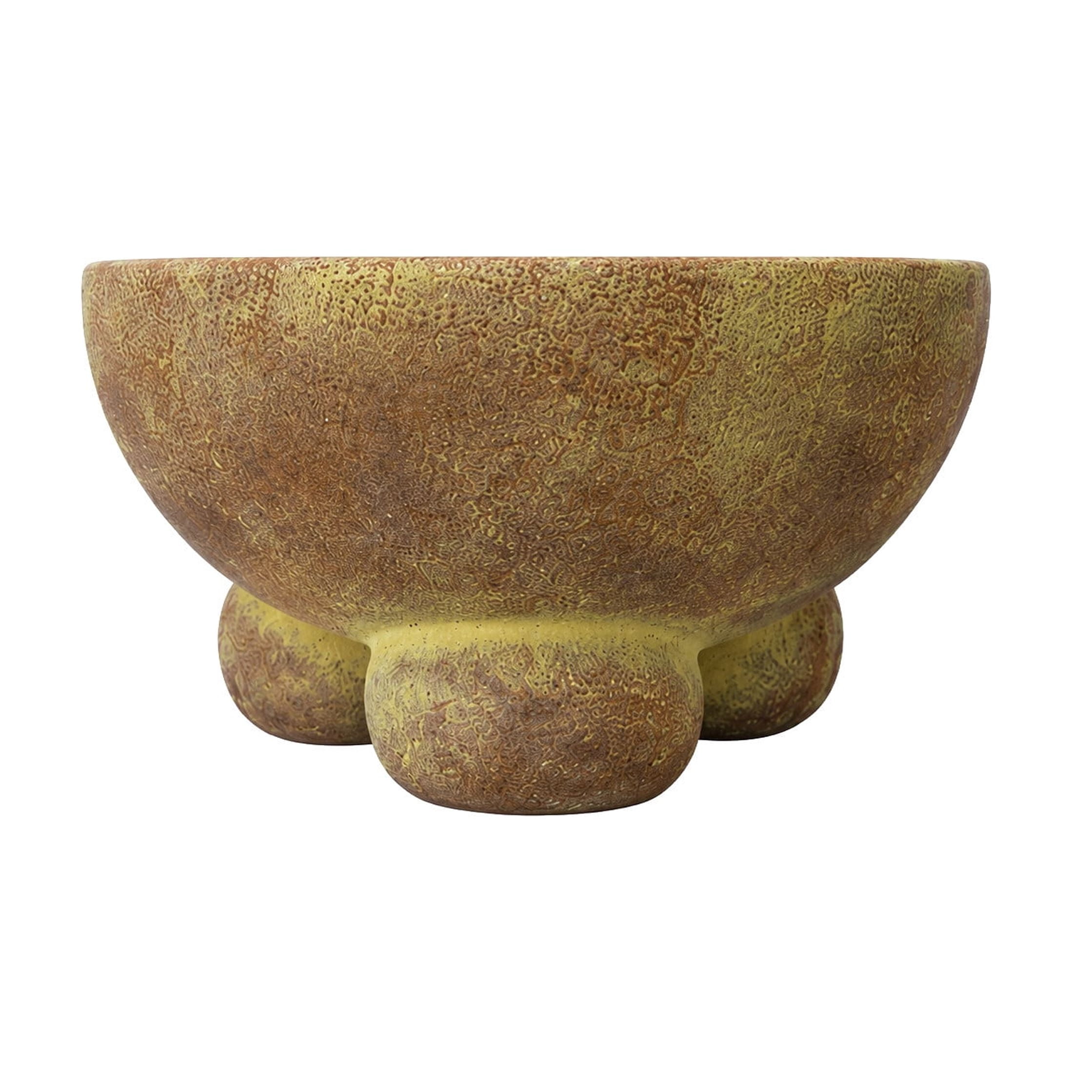 DecMode 11" Round Brown Ceramic Decorative Bowl with Yellow Shadings and Three Round Legs