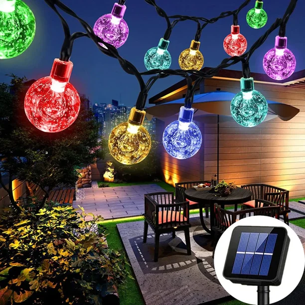 Cadena de luces solares Eco-Chic, luces de globo de cristal para patio y jardín, decoración exterior impermeable con función de memoria, ahorro de energía, 20 LED con energía solar, encendido y