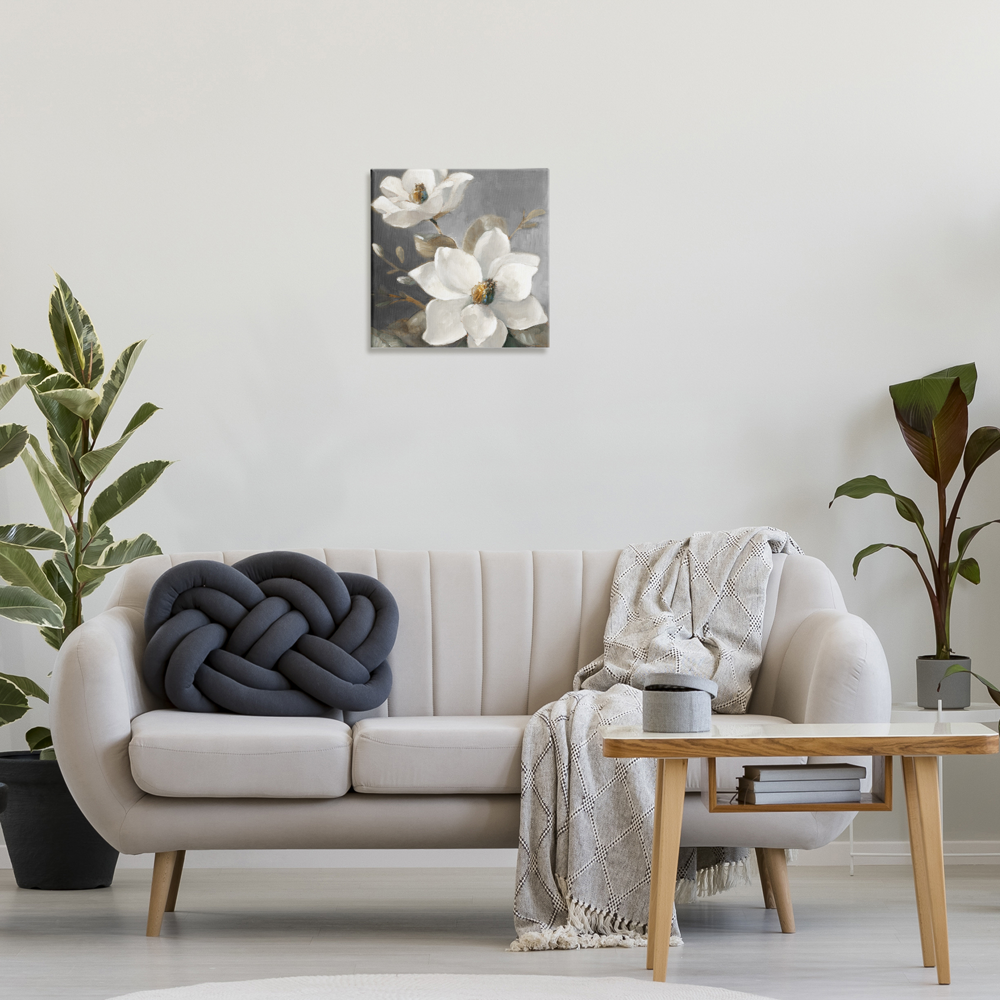 Stupell Industries Magnolias on Grey Botanical & Floral Painting Gallery Wrapped Canvas Art Print Wall Art, 17 x 17