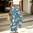 thumbnail image 5 of Sewkxo Womens Palazzo Pants Summer Casual Wide Leg High Waist Drawstring Floral Print Bohemian Trousers,Blue L, 5 of 6