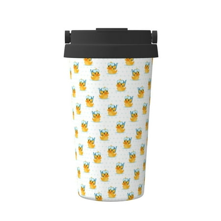 

Xecao Cute Duck Diver Pattern Insulated Coffee Mug with Handle & Flip Thermos Mug Water Bottle Coffee Tumbler Cup