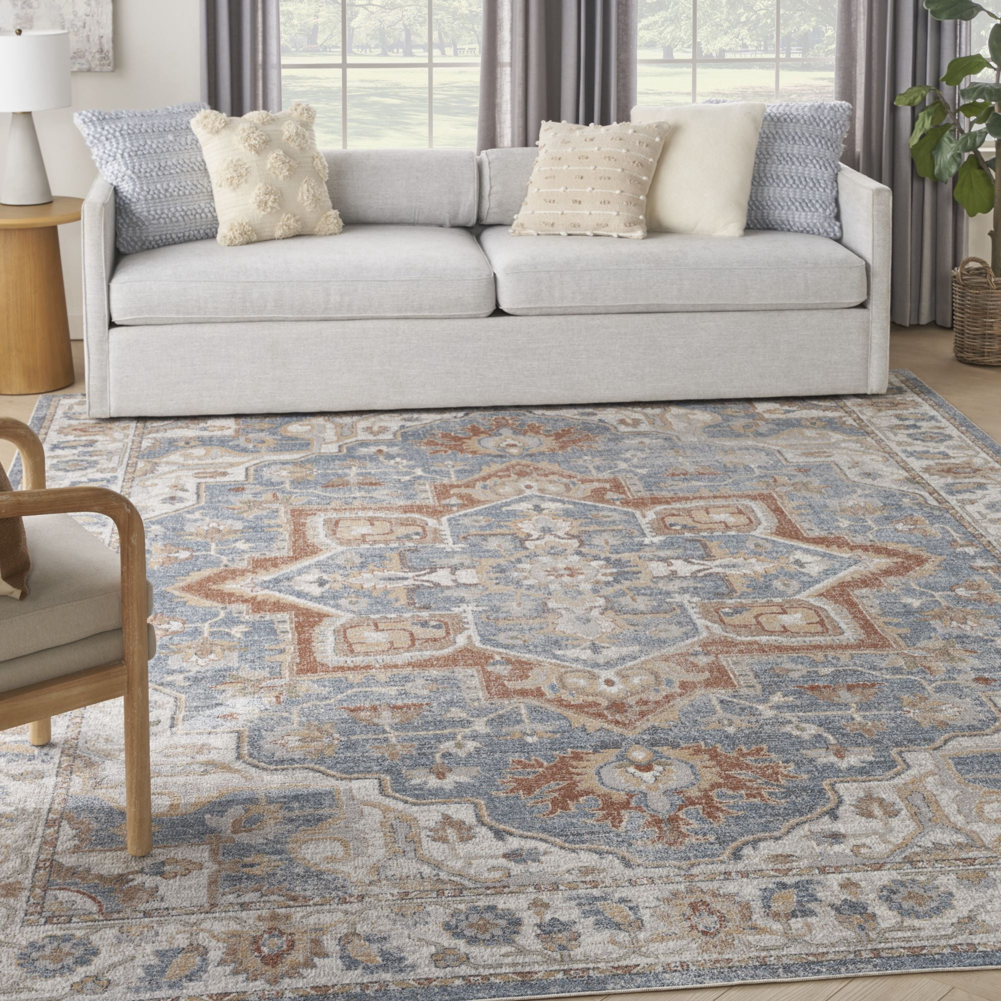 Nourison Astra Machine Washable 7'10" x 10' Denim Multicolor Vintage Indoor Flatweave Rug