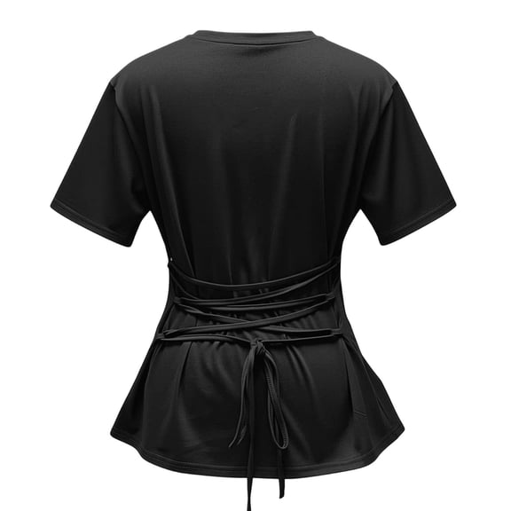 YUGYXL Plus Size T Shirts for Women Loose Fit Short Sleeve Shirt Summer Going Out Casual Crop Tops Cinched Waist Tshirts Black Top L