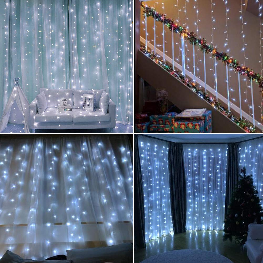 Led Light String, 8 Mode Remote Control Waterproof Christmas Curtain Light String Led Light String USB Waterfall Light Copper Wire Light Curtain Light White 300 - image 3 of 8