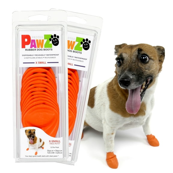 PawZ Rubber Dog Boots for Small Dogs 12pk x2, X-Small Orange Dog Booties