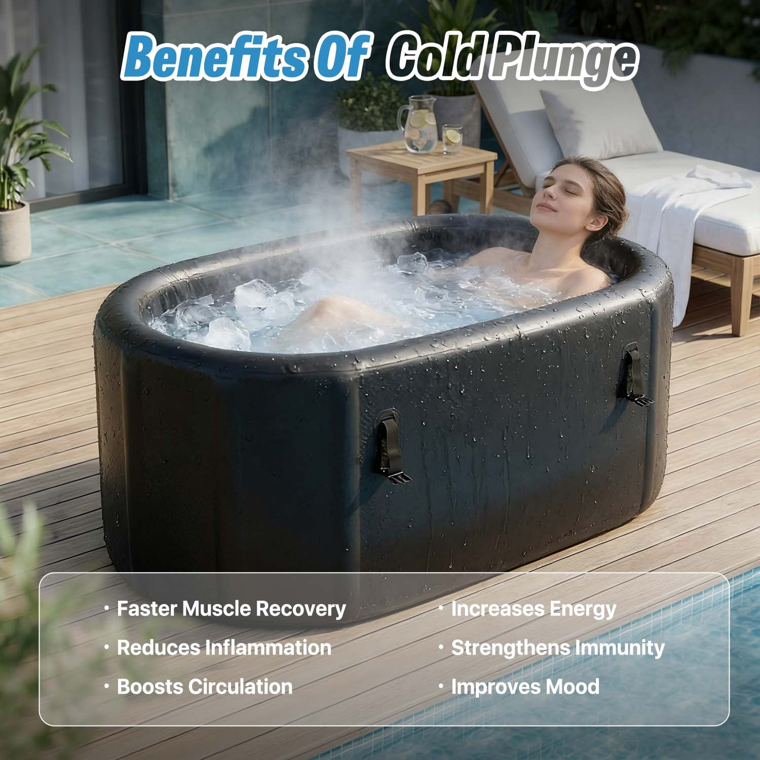 BaPiPro XL Portable Ice Bath Tub for Athletes, 300L/79GAL Capacity, Inflatable Cold Plunge Tub with Cover & Pump, Woven Brushed PVC, Black