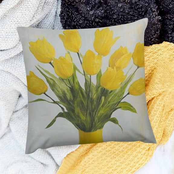 YILUYINQING Floral Pillow Covers, Decorative Pillowcases Spring Yellow Tulip Cushion Case for Sofa Bedroom Car Throw Pillow Covers Cushion Cover Square 18x18in
