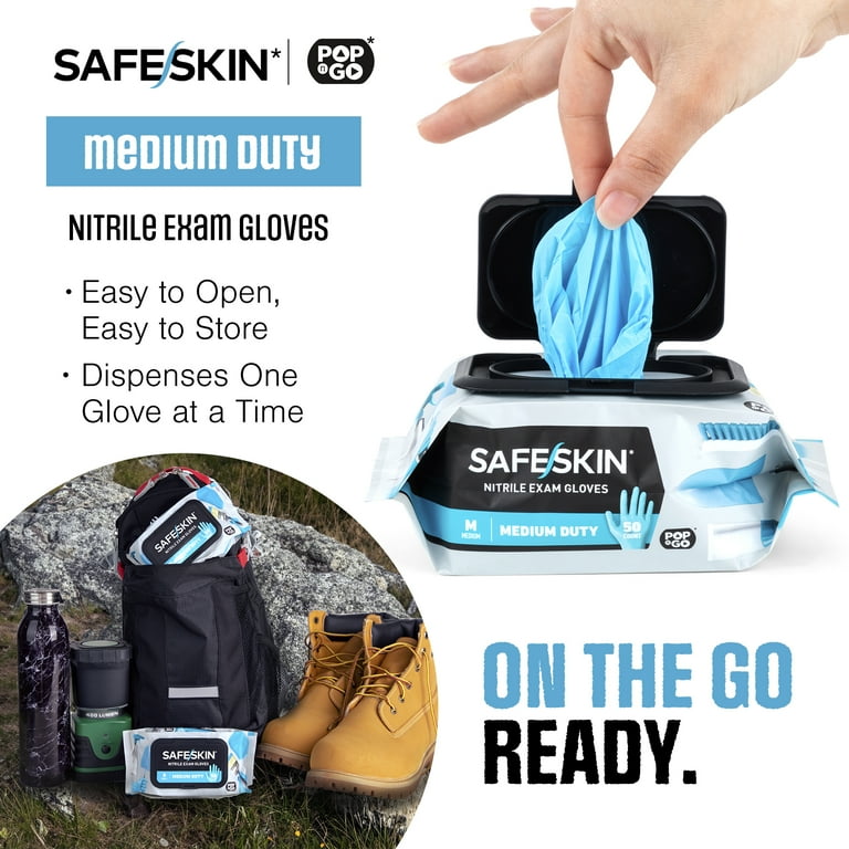 SAFESKIN Nitrile Disposable Gloves in Pack of 50 Medium Duty Medium Size Powder Free For Food Handling First Aid Cleaning Gardening Crafting