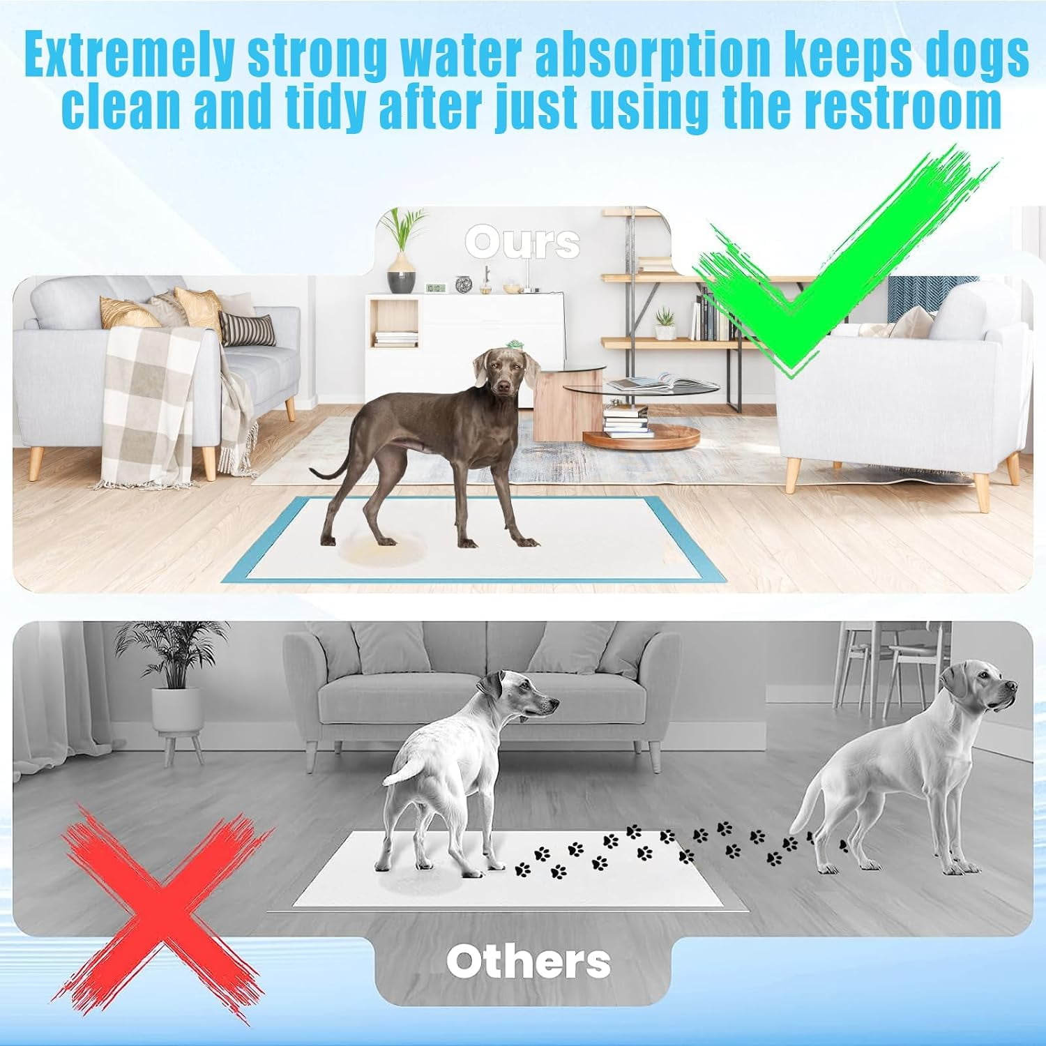 Dog Pee Pads for Dogs Large Blue Puppy Pads Pet Disposable Training Pads 24”X 18” Leak-Proof Quick-Dry Design for Dogs (24"X18")