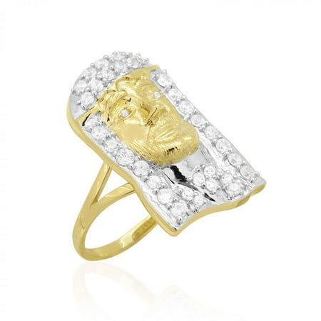 1.70Ct Simulated Diamond 10k Yellow & White Gold Pave Jesus Head Religious Ring