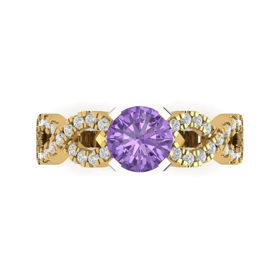 Solitaire with Accents Engagement Ring for Women - 1.42ct Simulated Alexandrite in 18K Yellow/White Gold Promise Ring