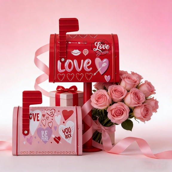 shyuyusa Valentine’s Day Mailbox Decor Iron Romantic Heart Love Themed Storage Box For Home Party Decorations