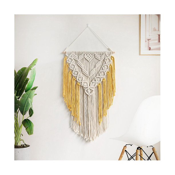 Tapiz de estante tejido a mano de estilo bohemio para libros Estante de plantas en macetas Tapiz de almacenamiento para colgar en la pared de la sala de estar A