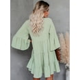 thumbnail image 2 of Casual Ruffle Dress for Women Bell Sleeve V Neck Fringe A-line Babydoll Loose Shift Dresses, Green, Large, 2 of 5