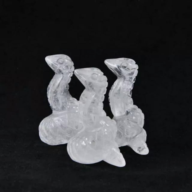 HLONK Natural Quartz Crystal Gemstone Snake Carved Healing Mini Reiki Serpent Statue-Rose quartz