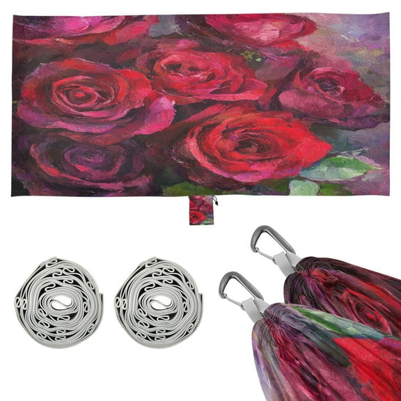 Wobogo Deep Red Roses Camping Hammocks 330 lb Capacity with Tree Straps and Hanging Pockets for Outside Hiking Beach Backpack Travel