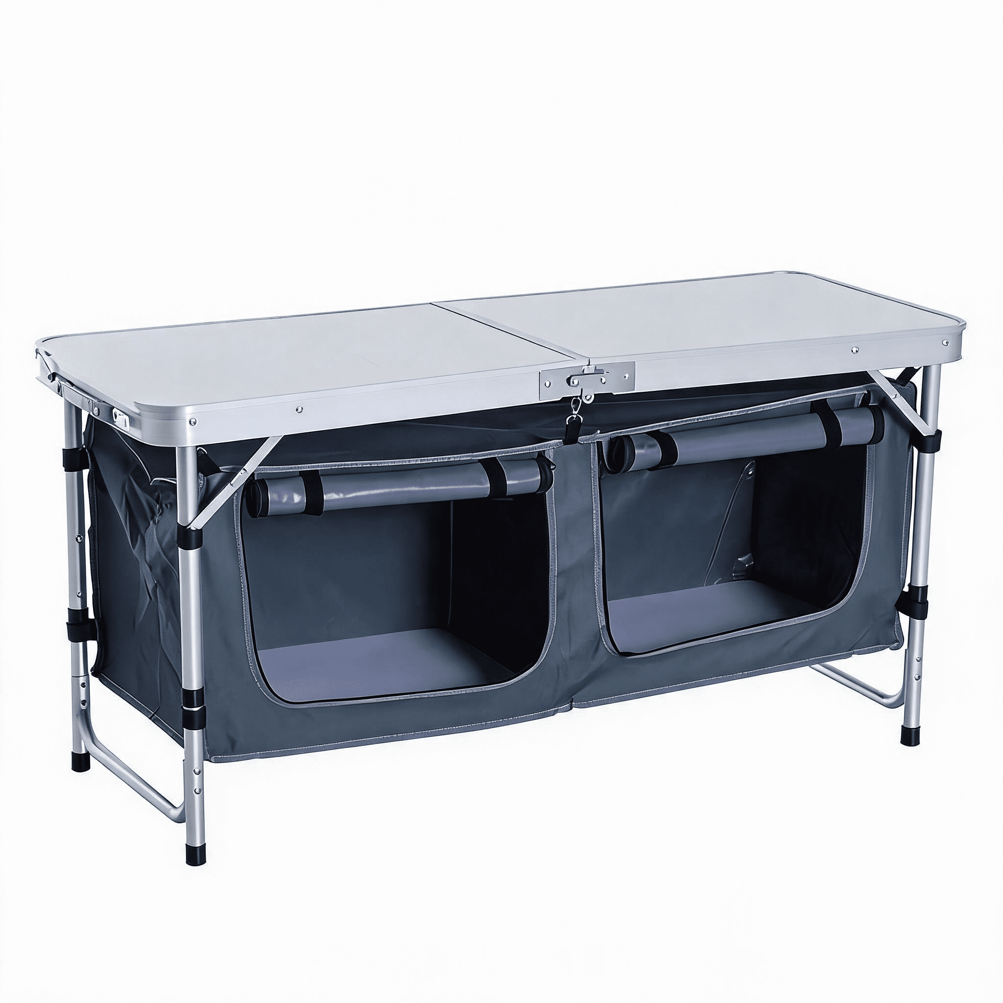 47" Aluminum Portable Camping Table, Folding Picnic Table with Handle & Storage, Silver