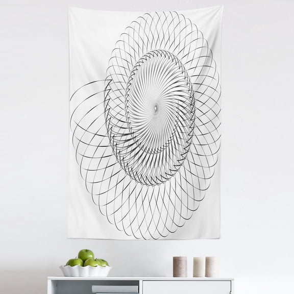 Abstract Art Tapestry, Geometric Helix Spiral Like Underwater Shell with Chambers Cyclic Art Print, Fabric Wall Hanging Decor for Bedroom Living Room Dorm, 5 Sizes, Grey White, by Ambesonne