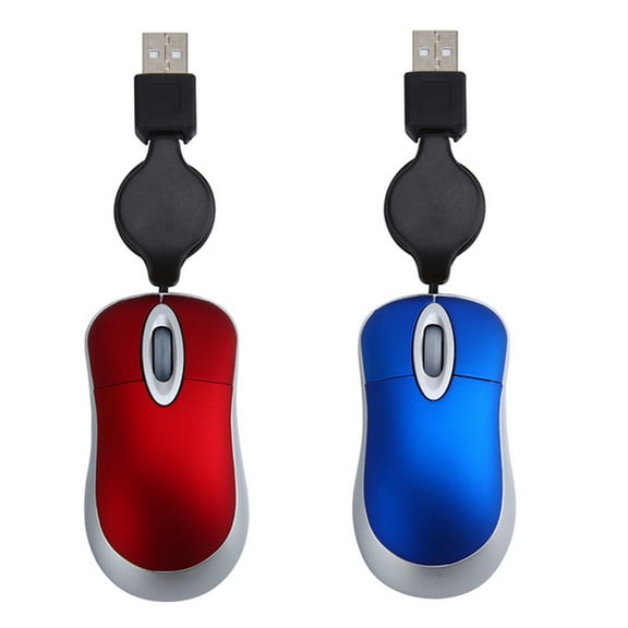 2Pcs USB Wired Mouse Cable Tiny Mouse 1600 DPI Optical Compact Travel Mice for 98 2000 XP Vista Ve, Red & Blue