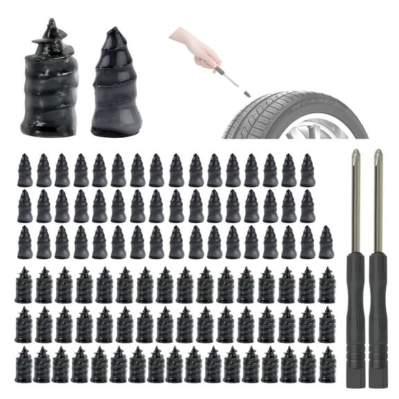 100 Pcs Car Tire Repair Rubber Nails with 2 Screwdriver, Vacuum Tire Nail Repair Kit Sidewall, Self-Service Screw in Tire Plugs for Puncture Motorcycle Flat Truck Tractor (50S & 50L)
