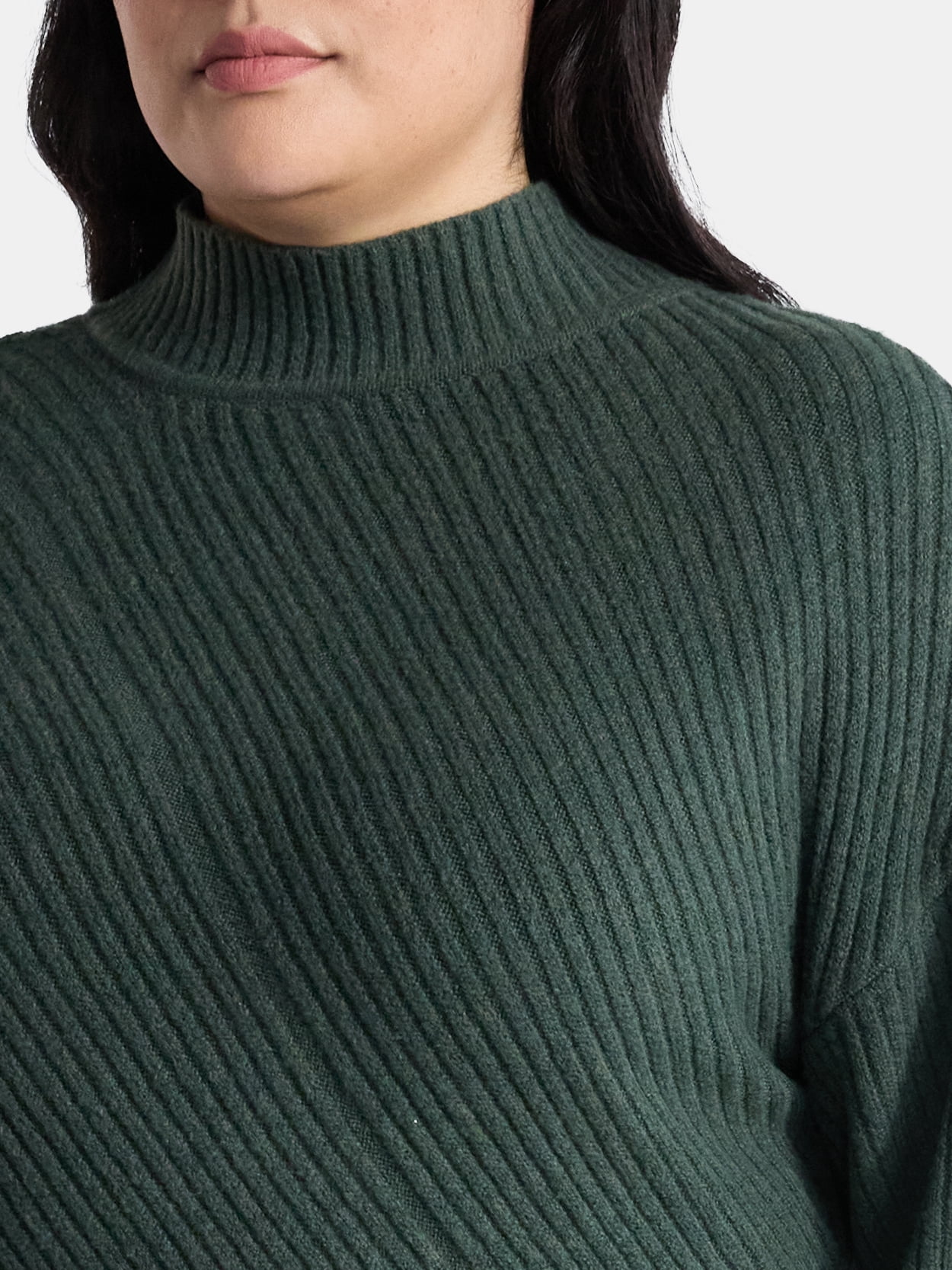 Terra & Sky Women’s Plus Diagonal Ribbed Mock Neck Sweater, Lightweight, Sizes 0X-5X