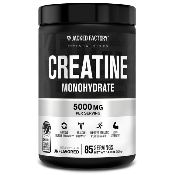 Jacked Factory Creatine Monohydrate Powder 425g - 5g Daily Creatine Supplement for Men and Women, Vegan-Friendly, Third-Party Tested - 85 Servings, Unflavored