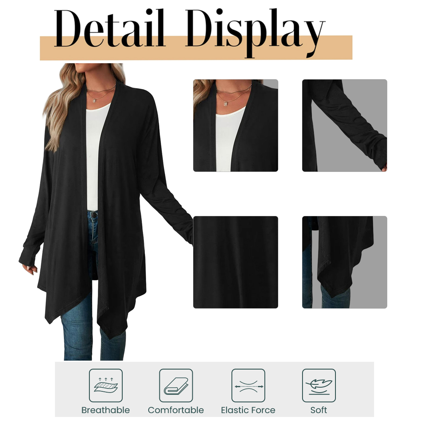 Mengpipi Women's Long Sleeve Cardigan Sweater With Irregular Hem photo 5