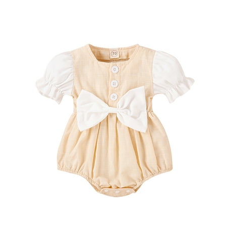 

Baby Girls Romper Short Sleeve Crew Neck Bowknot Summer Bodysuit for Casual Daily(0-18Months)