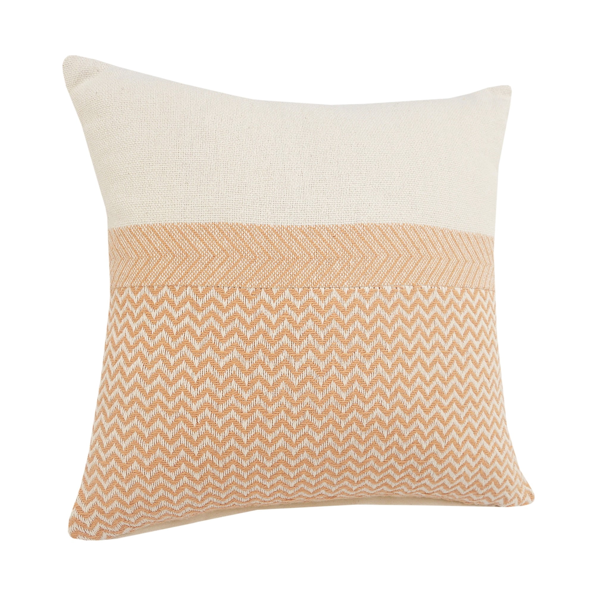 Laddha Home Designs Geometric Loomed Rectangular Cotton Throw Pillow Cover - 20" - Cream and Orange