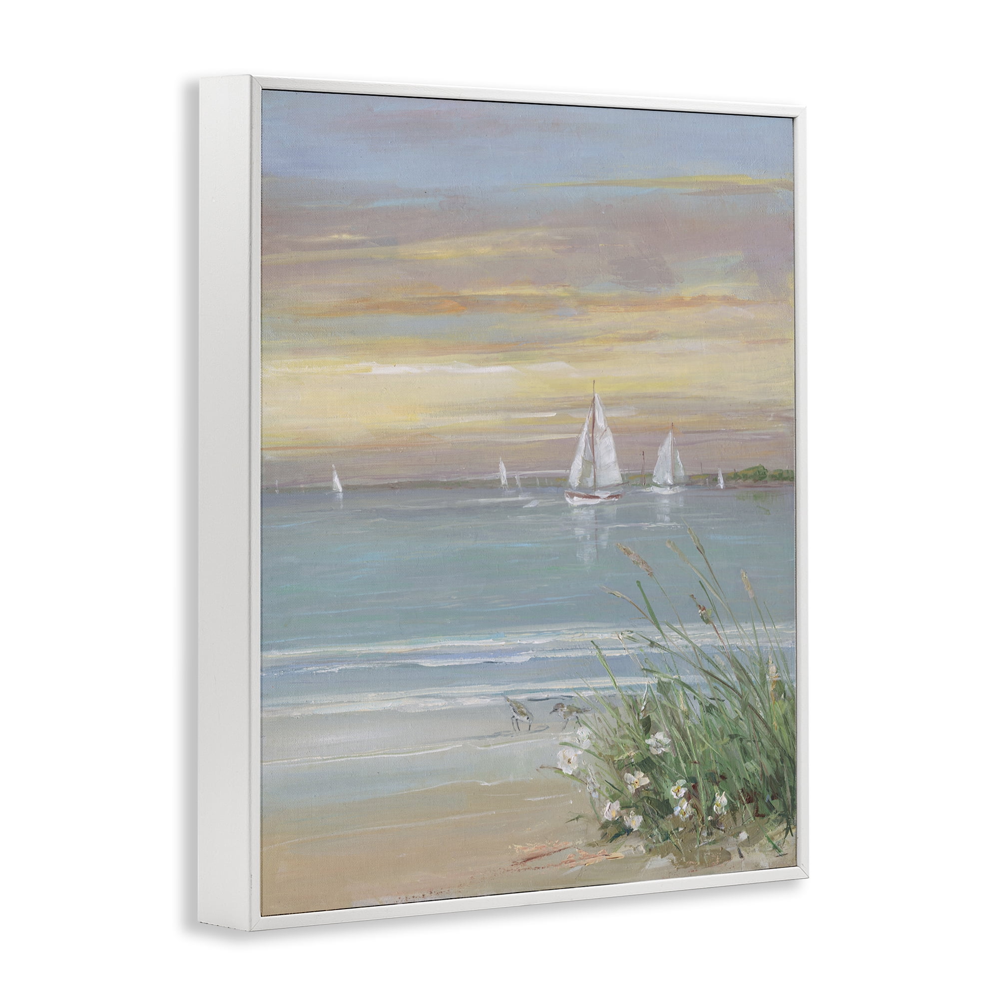 Stupell Industries Sailboats Beyond Sandy Shore White Framed Giclee Art, design by Sally Swatland