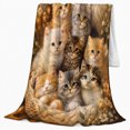 thumbnail image 2 of Fluffy Cats and Kittens in Basket, Soft Painterly Style for Cat Lovers, Cozy Autumn Flora Scene, Flannel Blanket for Living Room and Bedroom, Birthday Gift and Cat Home Decor, 2 of 9