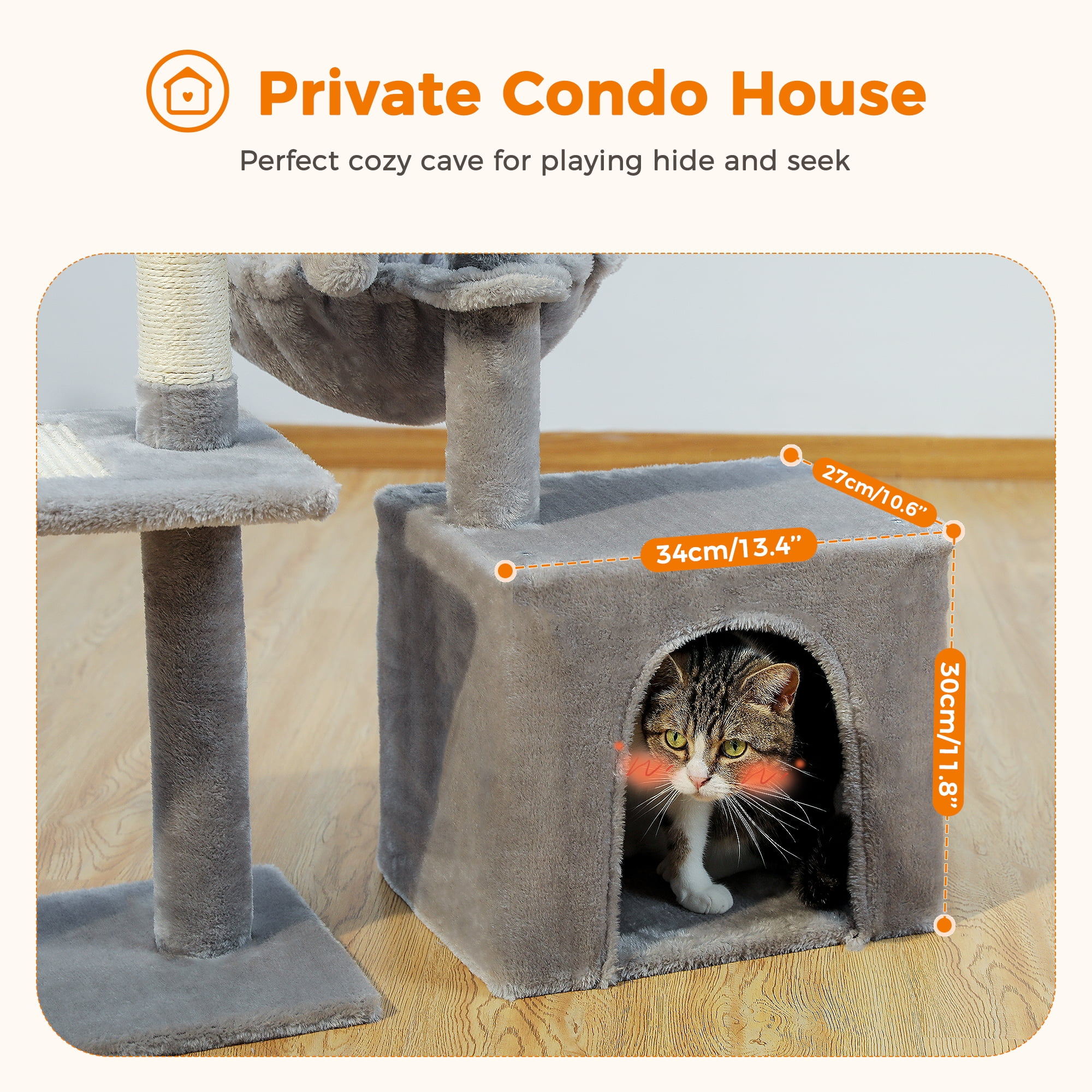 Pefilos 28" Wooden Cat Tree Tower for Indoor Cats, Cat Condo for with Spacious Perch, Fully Wrapped Scratching Sisal Posts, Gray Pefilos 28" Wooden Cat Tree Tower for Indoor Cats, Cat Condo for with Spacious Perch, Fully Wrapped Scratching Sisal Posts, Gray