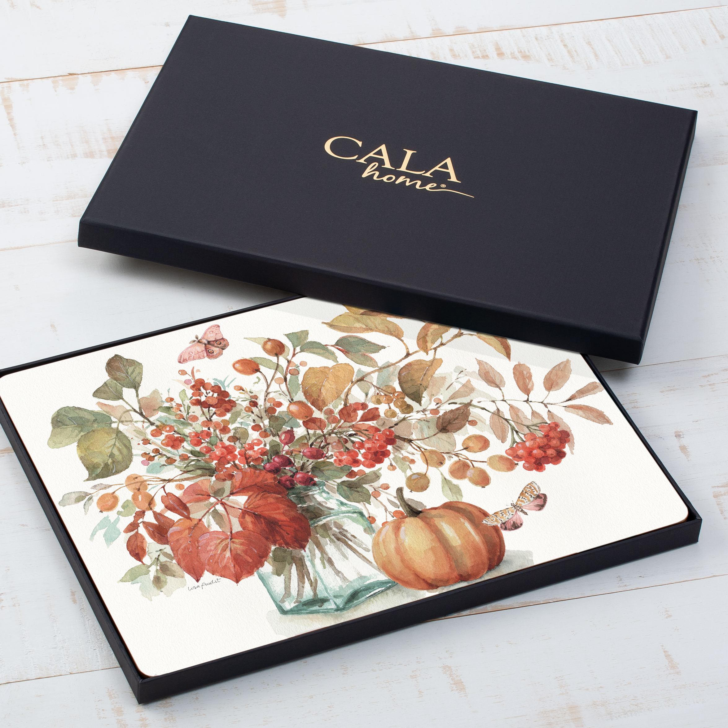 Cala Home "Autumn In Nature" Premium Decorative Hardboard Cork Back Tabletop Placemats 4 Pack