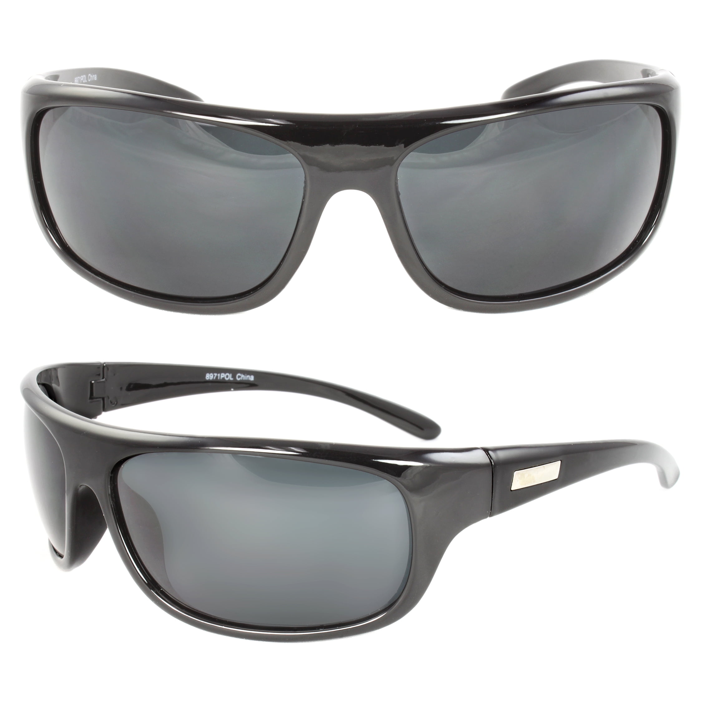 POLARIZED Sunglasses Mens Wrap Fishing Driving Glasses Green Lens Black Frame 