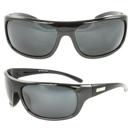 Polarized Wrap Around Fashion Sunglasses Black Frame Black Lenses for Men and (Best Prescription Polarized Fishing Sunglasses)