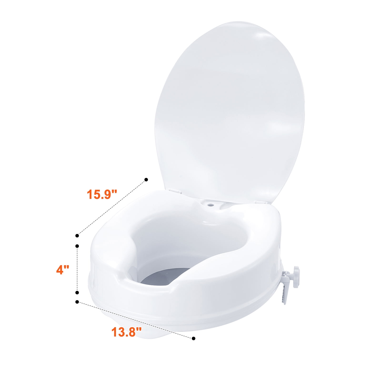 KFFKFF Raised Toilet Seat, 4-Inch Lift, Supports up to 300 lbs, Fits Most Toilets, Secure Screw Rod Fastening, Includes Seat, Ideal for Seniors, Disabled, Post-Surgery, Pregnancy