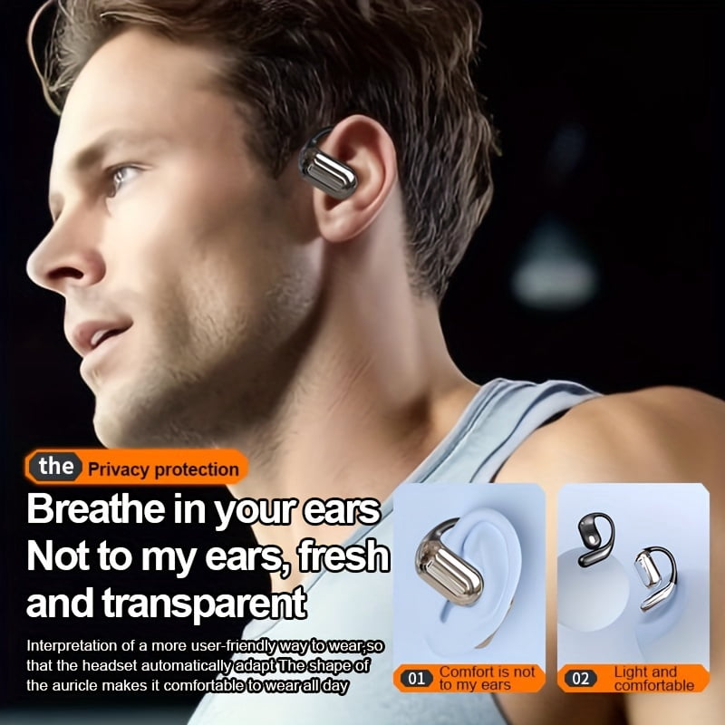 Famous Tech Shop Bone Conduction Bluetooth 5.4 Earbuds, Open-Ear, Black, LED Display, IPX5 Waterproof, 50-Hour Playtime