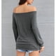thumbnail image 2 of Blusa Hombros Descubiertos Manga Larga Color Puro Cuello De Una Línea Tops Casuales De Moda para Mujer Gris XL, 2 of 4