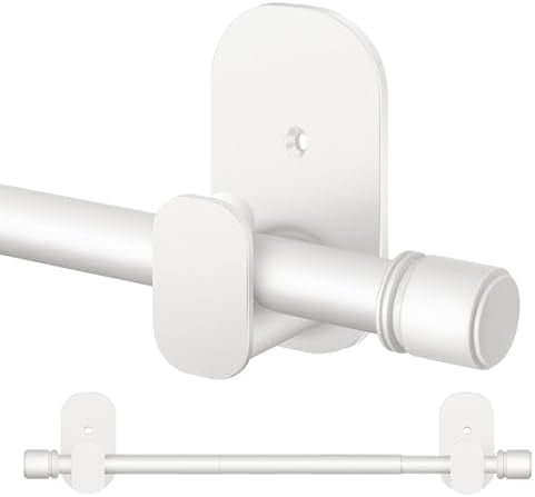 Curtain Rods No Drilling 32 to 86 Inch,  5/8 Inches No Drill Curtain Rods for Windows 55 to 82 Inches(4.5-6.8 ft), Renter Friendly Adjustable Small Drapery Rod for Lightweight Curtains, White