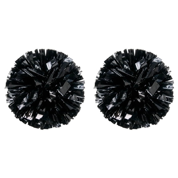 2 Pcs Cheerleading Pom Poms with Handle, Metallic Foil Cheer Pom Poms for Team Spirit, Sports Games, Dance, Football, Basketball, Party & Stage Performance, 12", Black