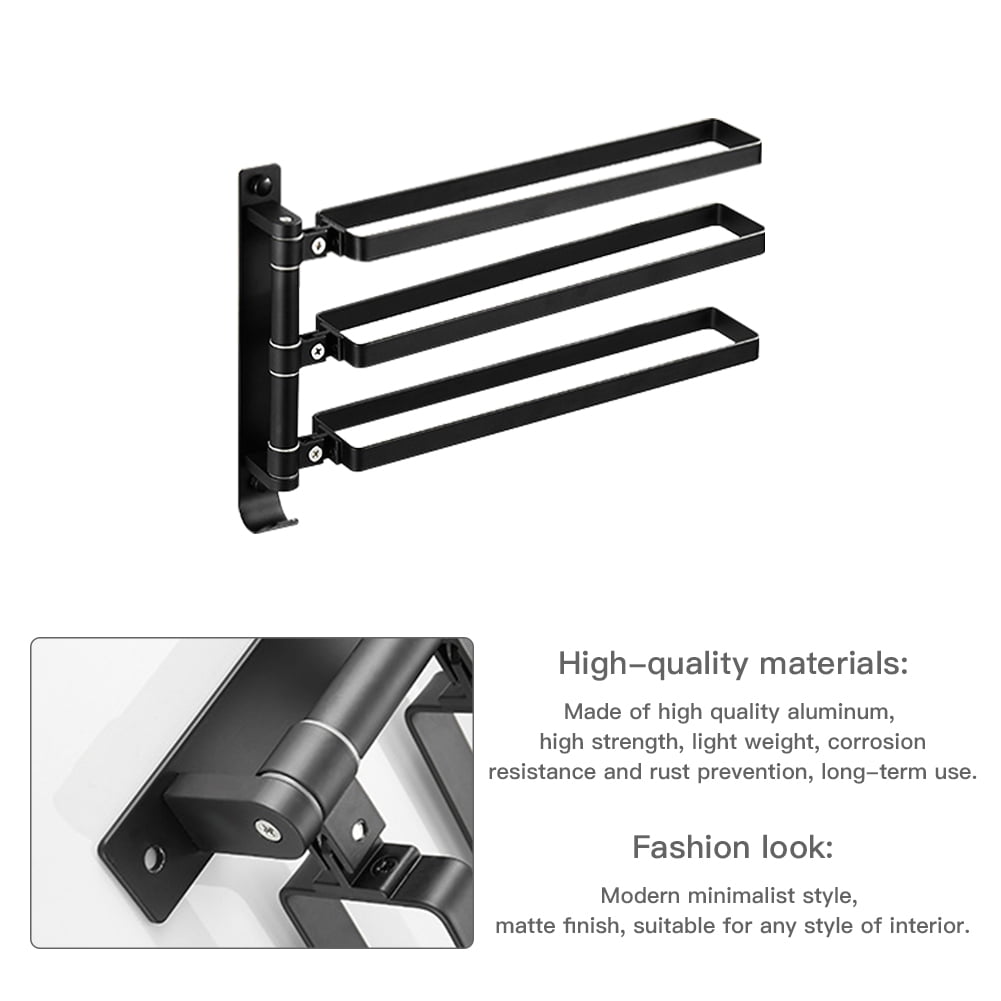 Kepooman Kitchen Dish Cloth Hanger Wall Mounted Hand Towel Bar Bathroom Towel Holder with 3 Swing Out Arms, Black Kepooman Kitchen Dish Cloth Hanger Wall Mounted Hand Towel Bar Bathroom Towel Holder with 3 Swing Out Arms, Black