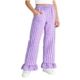 thumbnail image 3 of Loopsun Kids 5-15Years Summer Plaid Ruffle Full Length Pants Elastic Waist Comfortable with Pocket, 3 of 5