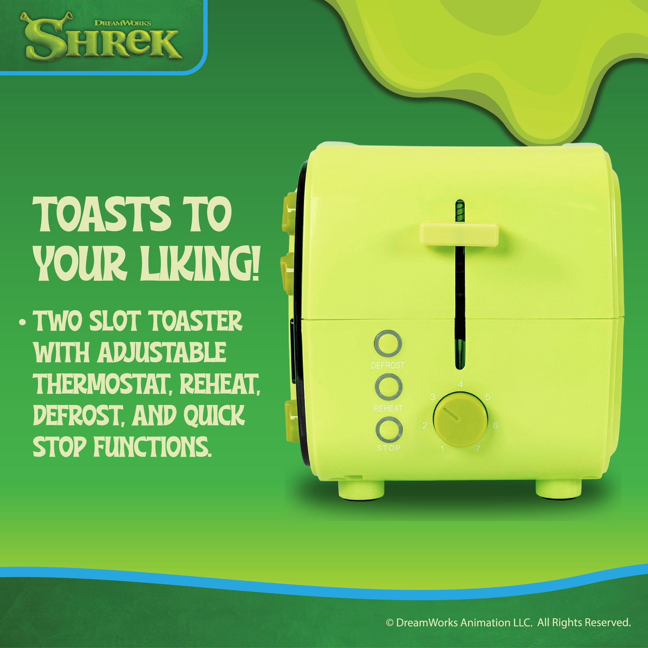 Uncanny Brands Shrek Retro TV Toaster, 2-Slice Toaster with Light-Up Frame