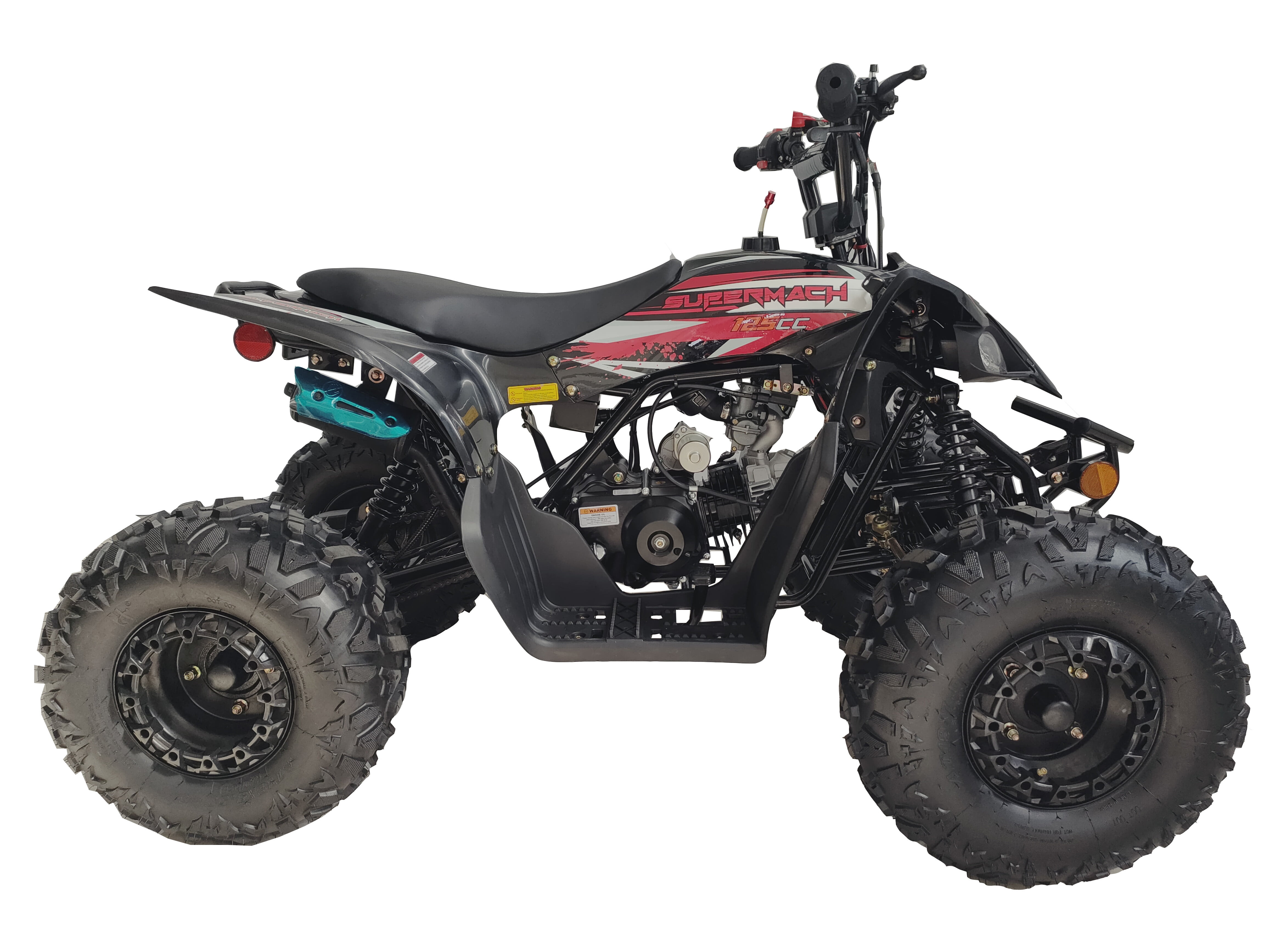 Supermach Upgraded 125cc ATV for Kids Youth ATV by  Cheetah ATV 125  gas 4 wheeler with Reverse and BIG Tires -  Red color