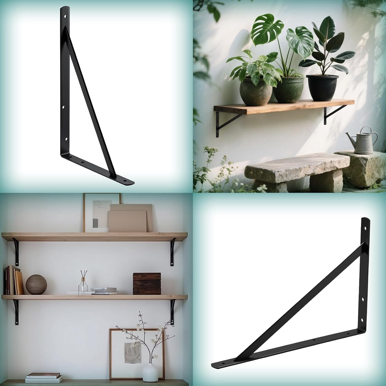 4-Pack White L-Shaped Shelf Brackets - 16" X 14" Heavy Duty Metal Wall Supports