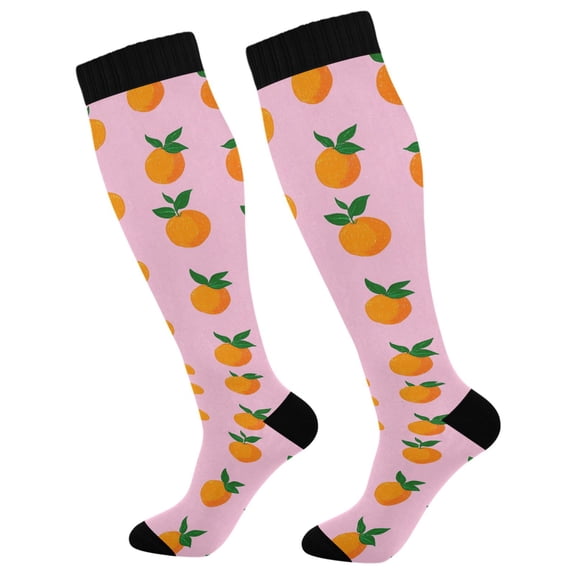 FORMRS Womens Knee High Socks Casual Long Thick Travel Daily Wear, 1 Pair, Cartoon Oranges