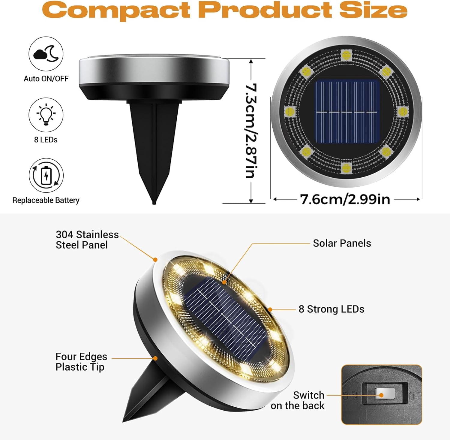 Solar Lights Outdoor Pathway, Solar Ground Lights 18 Pack Outdoor Waterproof, 3000K Warm White LED Disc Lights for Yard Garden Pathway Driveway Lawn, 18 Pcs Warm white