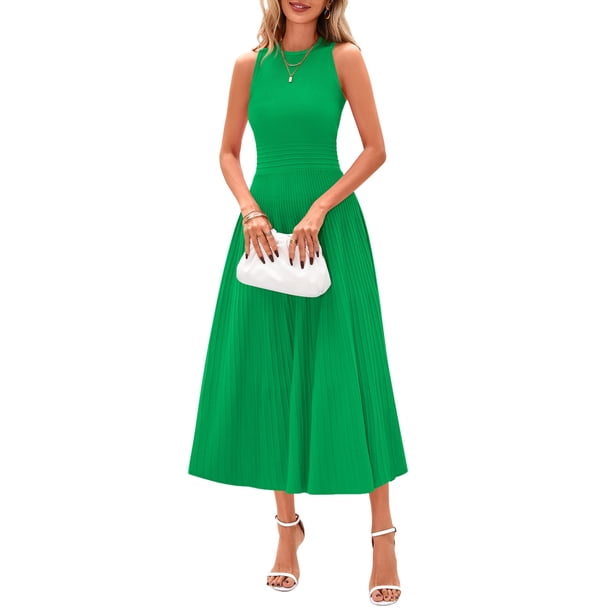 Vestido PRETTYGARDEN 2025 Midi Plisado Verde sin Mangas Talle M