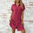 thumbnail image 2 of Amzcrzy Shirt Dresses for Women Cotton Linen Button Down Sundress 2026 Casual Short Sleeve Lapel Collar Solid Color Mini Dress with Chest Pocket Hot Pink 2XL, 2 of 7