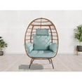 thumbnail image 5 of Wicker Egg Chair, Oversized Indoor Outdoor Lounger for Patio, Backyard, Living Room w/ 5 Cushions, Steel Frame, 440lb Capacity - Light Blue, 5 of 5